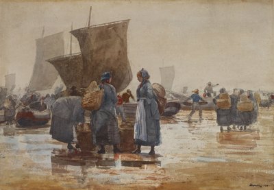 Vissersvolk op het Strand bij Cullercoats door Winslow Homer